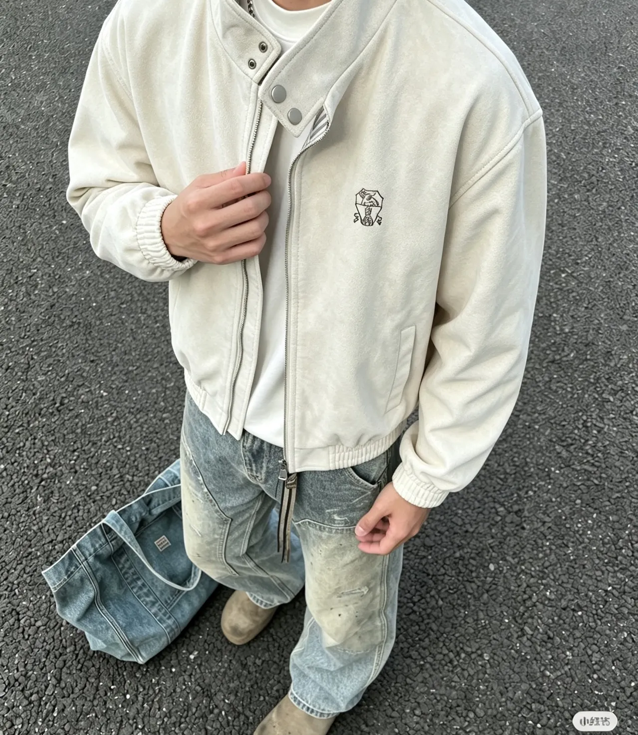 Rice White BC suede stand collar jacket upper body picture